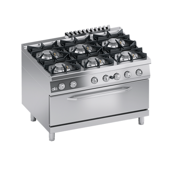 FOURNEAU GAZ 6 BRULEURS + FOUR GAZ MAXI 105 x 53 cm - SOLUTION LINE - K4GCUS15FFM