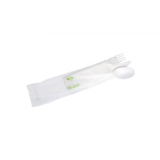 Tris+serviette (fourchette/couteau/cuillère/serviette) Bio Eco C-PLA