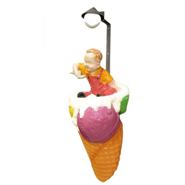 Enseigne murale 3D Cornet de crème glacée avec enfant en fibre de verre - Code SG018A 